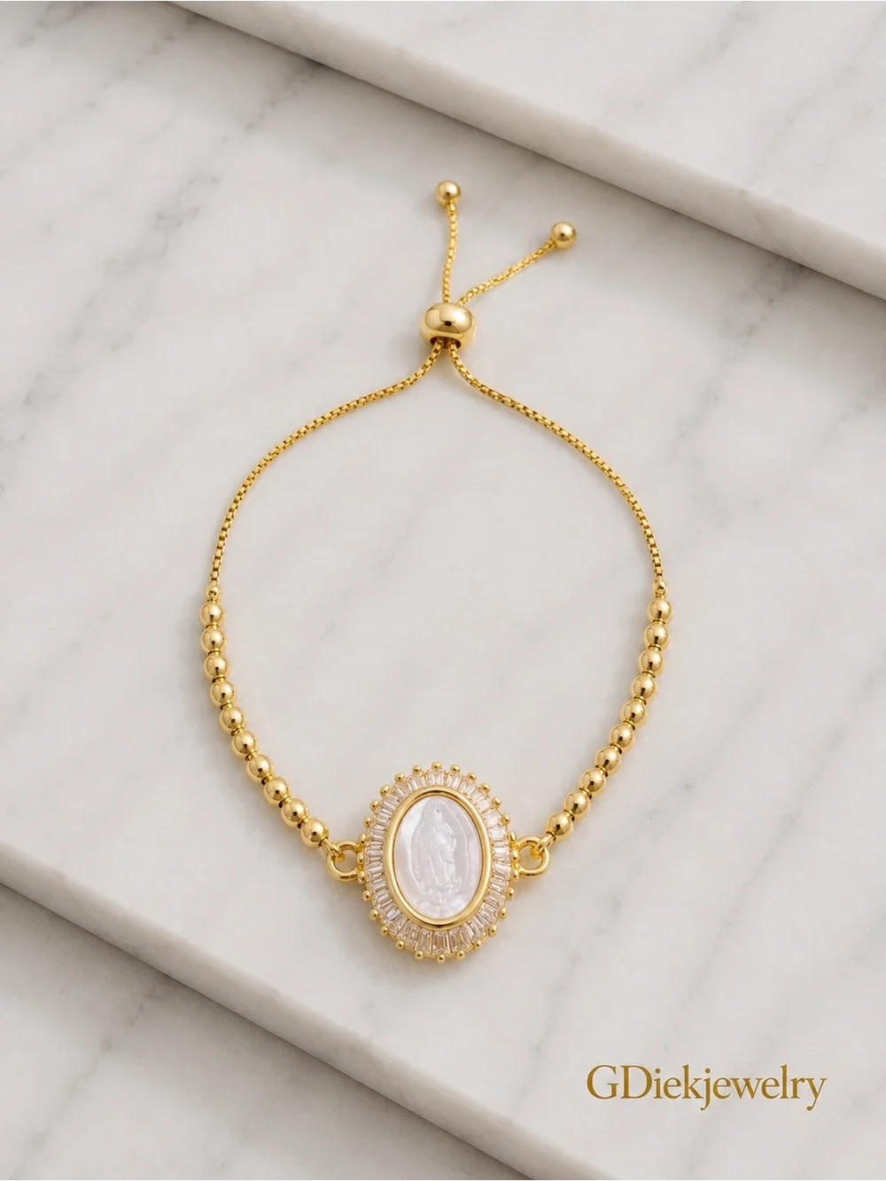 Goldfilled White Virgin Mary Pendant Bracelet